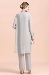 Silver Chiffon Sequins Mother Of The Bride Jumpsuit with Jacket Babyonlines